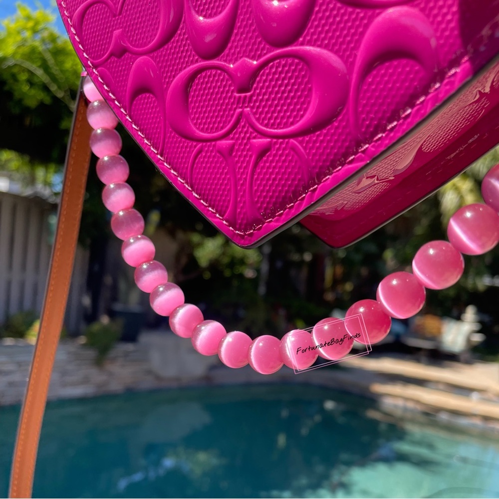 Coach Heart Crossbody CN600 Purple Pink Magenta with Cat Eye Crystal Chain - Picture 3 of 16